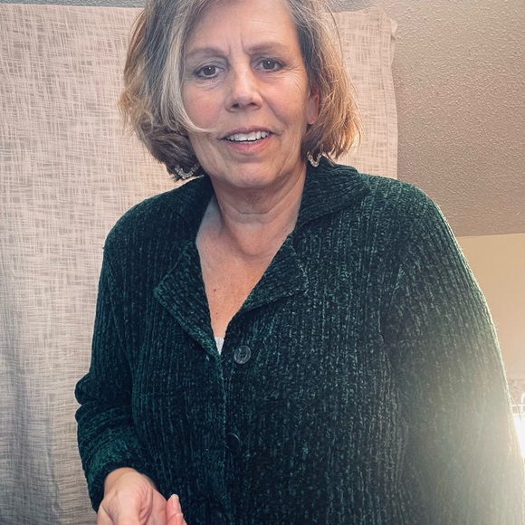 Green chenille cardigan, emerald sweater cardigan - Picture 5 of 6